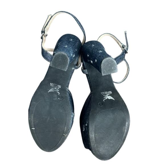 Shiekh Blue Distressed Denim Platform Sandals Block Heel NWOB Size 8 - Picture 4 of 7